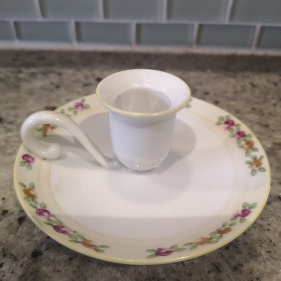 Vintage Nippon (Japan) 4.5" Handed Painted Porcelain Handled Candlestick Holder - Picture 2 of 8